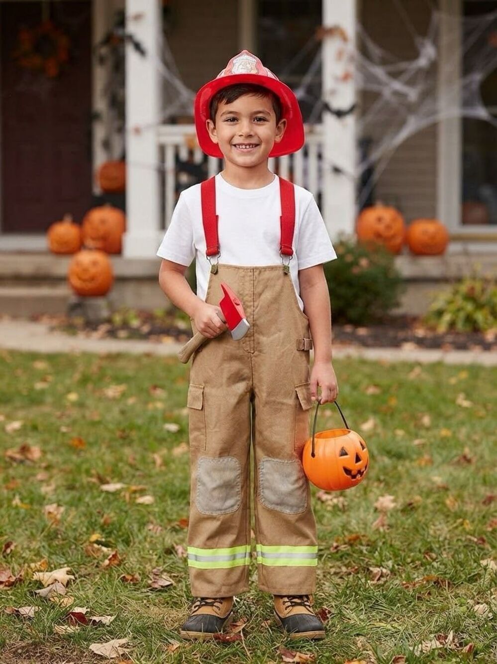 Teetot & Co Kids Firefighter Costume Overalls Red Suspenders Outfit Size 5-6